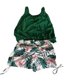 Green Tank Top and Floral Shorts Set